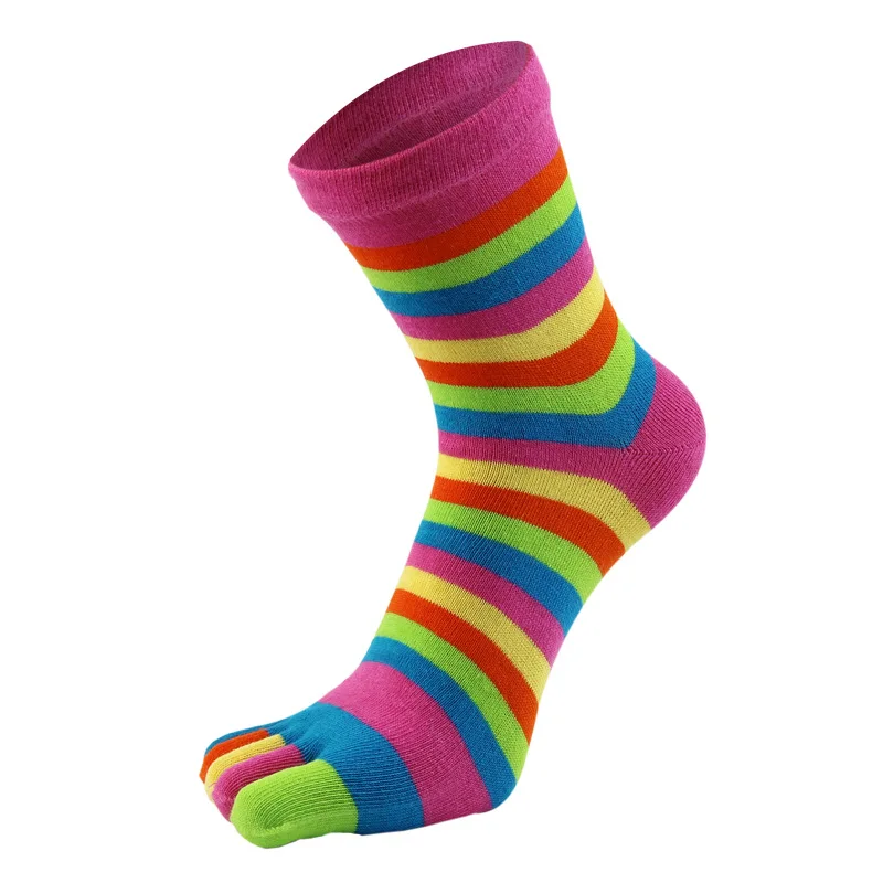 Rainbow 5 Finger Short Socks Women Cotton Striped Colorful Fashions Young Sweat-Absorbing Happy Toe Socks Harajuku 4 Seasons