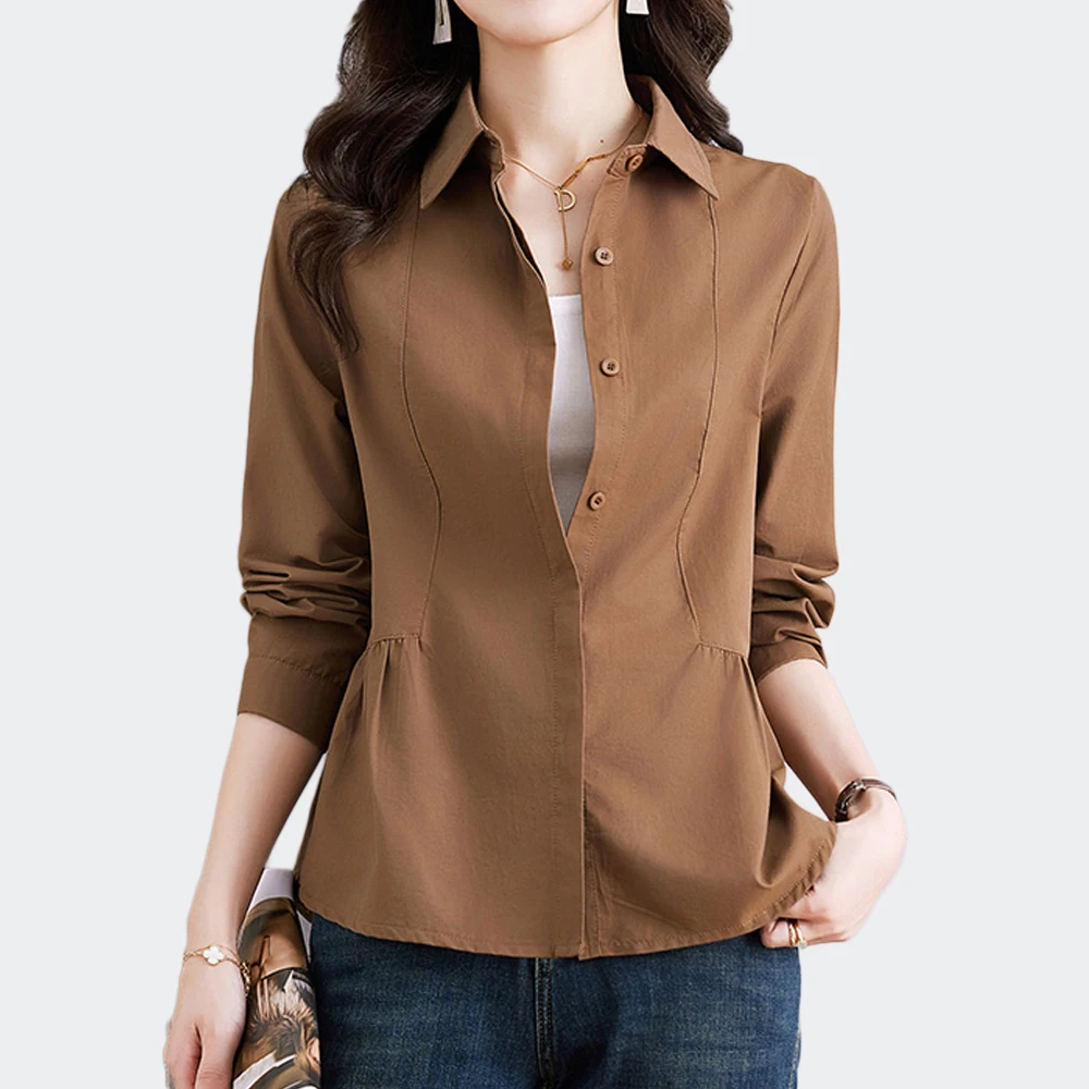 Fashion Women Autumn Blouses And Shirts Chic Slim Waist Cardigans Vintage Long Sleeve Outwear Tops Elegant Female Clothing 2024