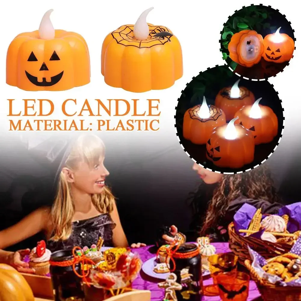 80PCS Halloween Pumpkin Candle Lights Led Electronic Candle Lights Table Garden Decorations Night Lights Halloween Decorations