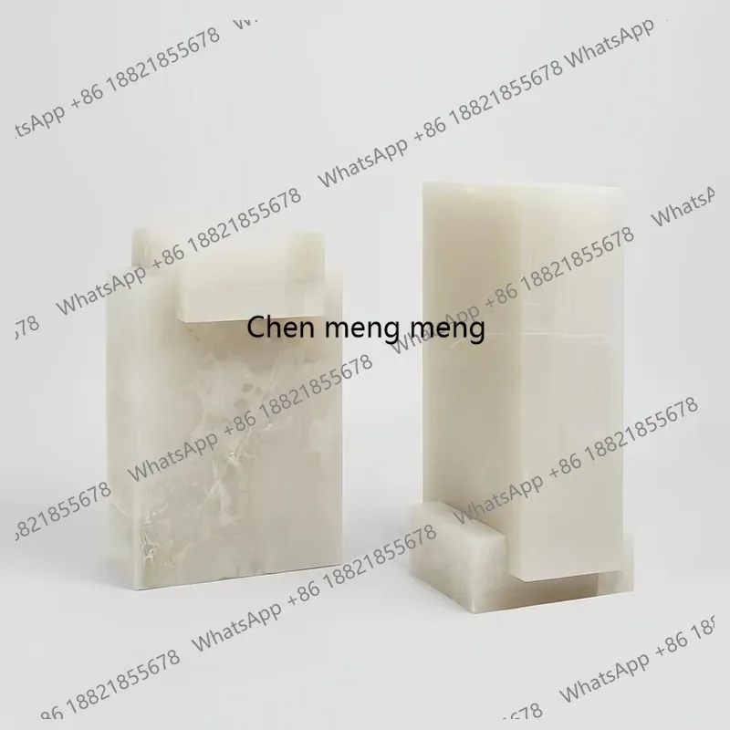 

White marble side table, square removable bedside table, natural jade bedside table, living room and bedroom decoration