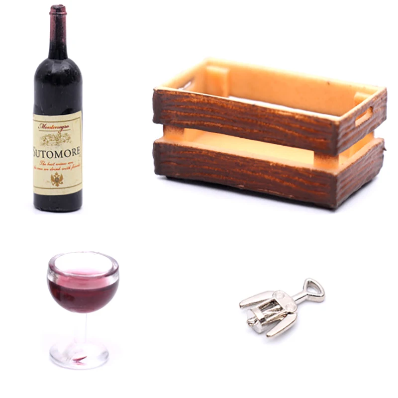 1:6/1:12 Dollhouse Miniature Red Wine Bottles Wine Glass Bottle Opener W/Box Kitchen Model Decor Toy Doll House Accessories