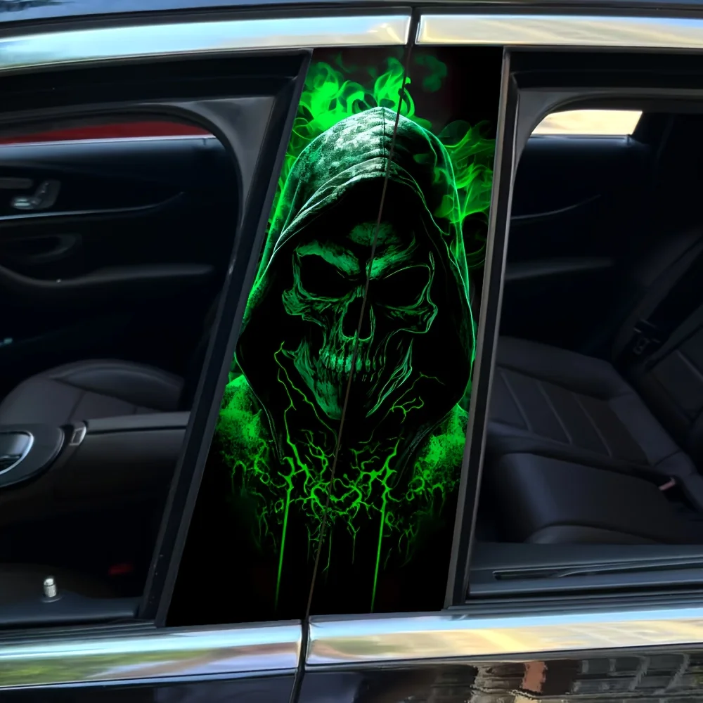 

2-Piece Horror Demon Decal Sticker - Durable Vinyl Protective Film, Scratch Resistant, for B-Pillar External Accessories