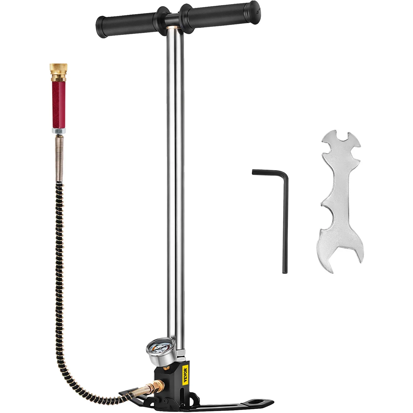 

3 Stage PCP Pump + Pressure Gauge 4500PSI Tire Kayak Ball Inflatable Air Gun Filling Stirrup High Pressure Hand Pump