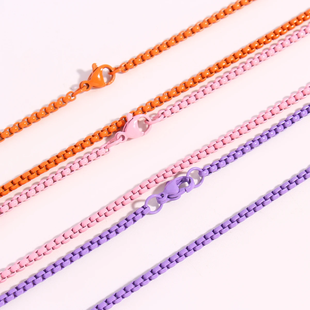 Edelstahl Boho Candy Farbe Halskette Kette DIY Basic Frauen Mädchen 3mm Halsband Link Grün/Rosa Box Ketten schmuck Zubehör – Detail 8