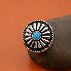 10pc Tribal BlueTurquoise Black Silver Bohemian Flower Leathercraft Saddle Conchos