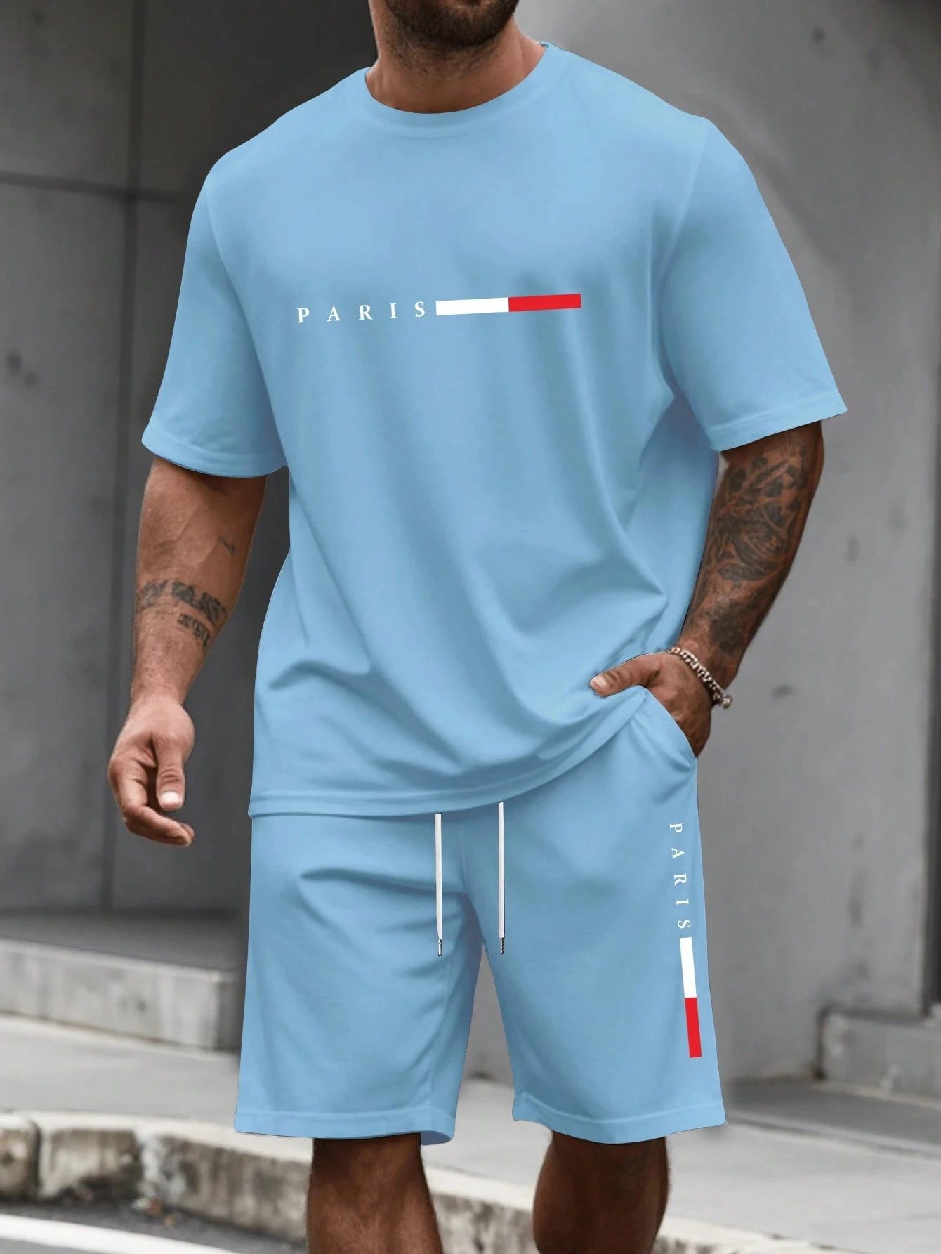 Men's sports two-piece set short sleeved T-shirt and shorts running and fitness sportswear summer promotion latest hot selling view 5