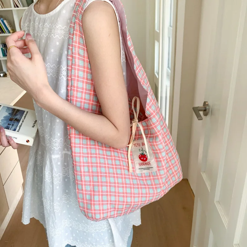 Cartoon Tomato Standard Plaid Vest Bag Large-Capacity Student Class Double-sided Backpack Fashionable Versatile Shoulder Bag image 2