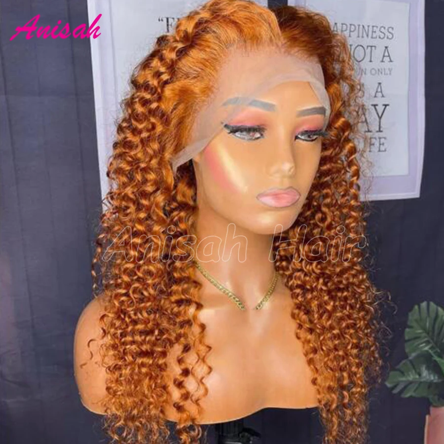 Ginger Orange Colored Deep Curly Lace Front Human Hair Wigs for Women Pre Plucked Glueless Transparent Lace Frontal Wig