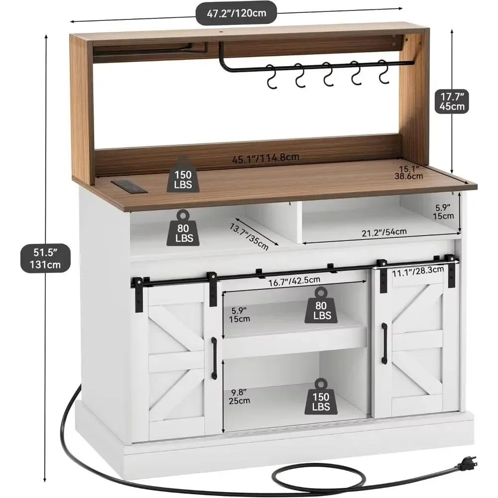 Kitchen Cabinets, Sliding Barn Door with Goblet Holder & Power Outlet, Sideboard Buffet Cabinets with Storage, Cabinets Kitchen