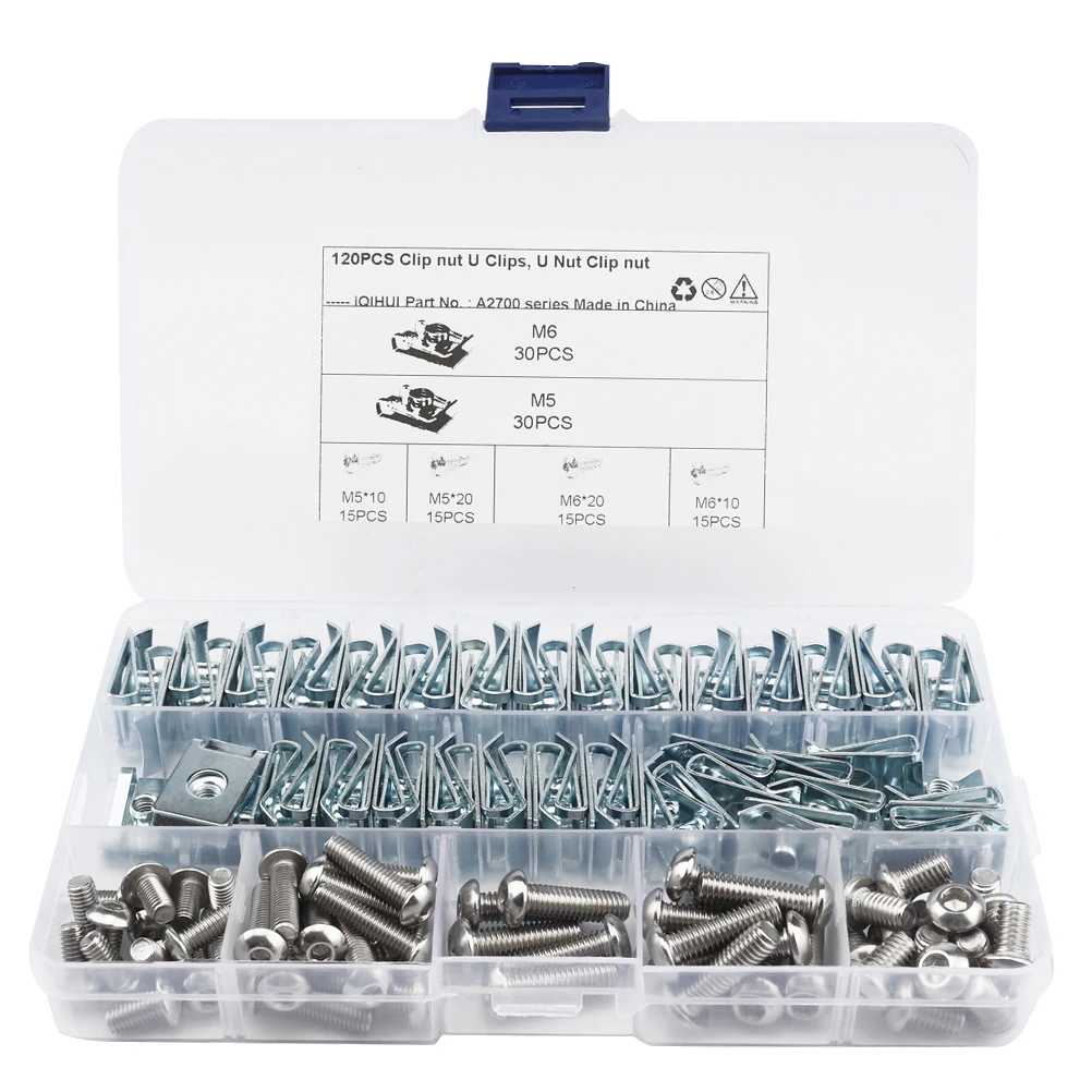 

120 Pcs Motorcycle U Nut Nut Clips High Strength Steel Motorcycle Bolts Spire U Clip Fastener Car Decor Hardware