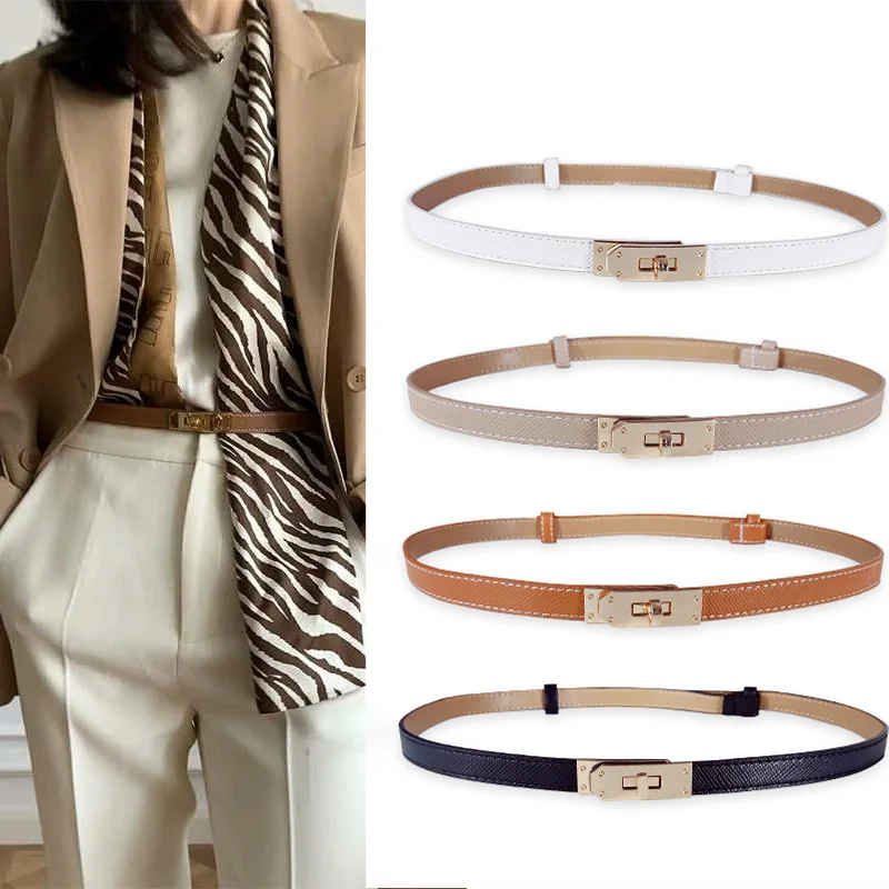 Fashion Adjustable Thin Belt Luxury Brands Camel PU Leather Female Designer Girdle Korean Black Corset Elegant Belts For Women image 3