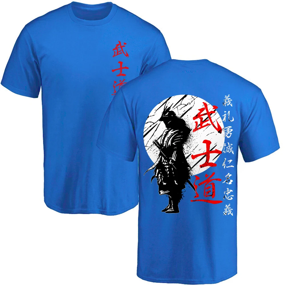 Japanese samurai shirt. Japanese style Japanese men\'s spirit printed T-shirt loose and comfortable Harajuku sports top