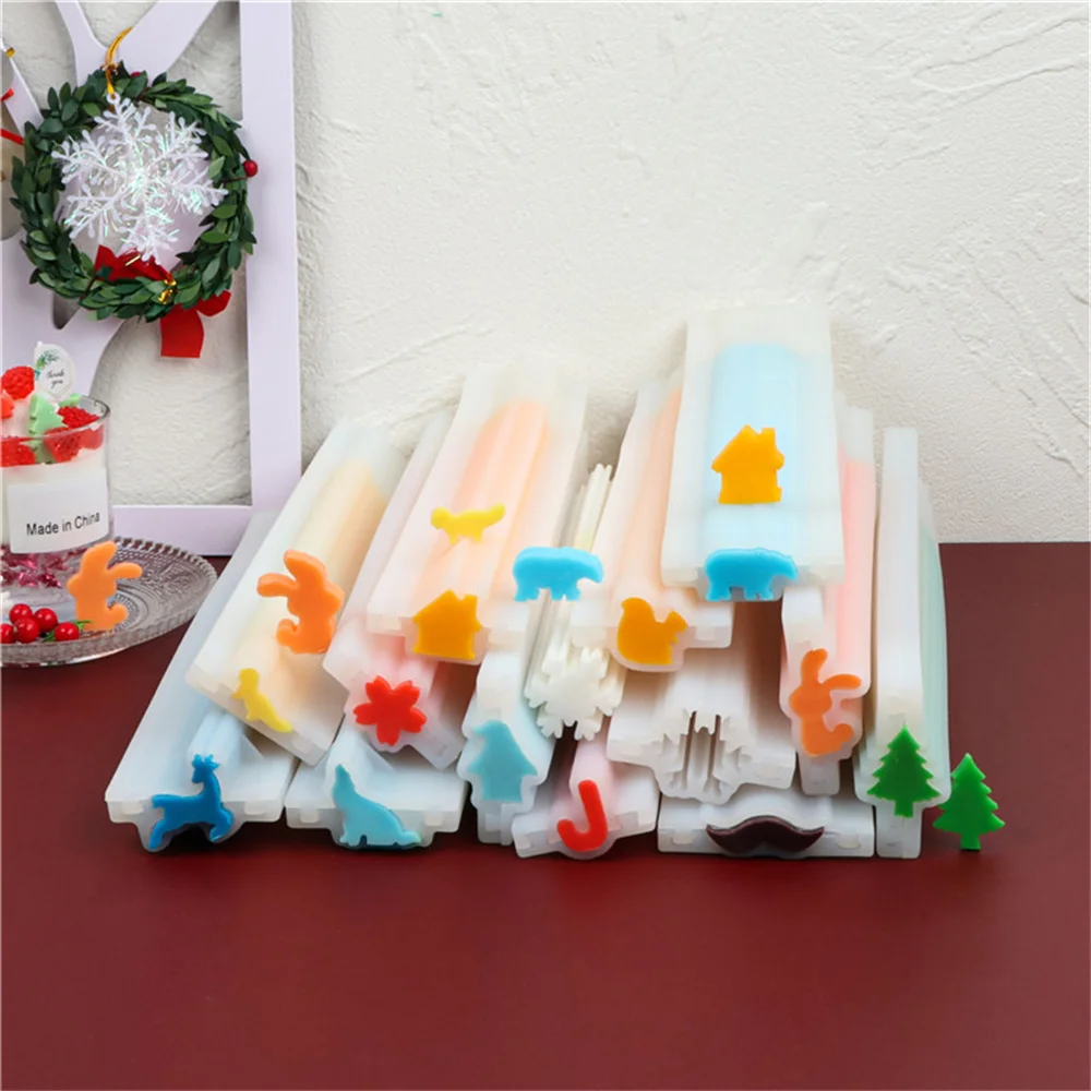 Free Shipping Christmas Tree Elk Beard Tube Column Silicone Soap Mold Long Embed Soap Bar Wax Melt Kit Creative DIY Craft Tool