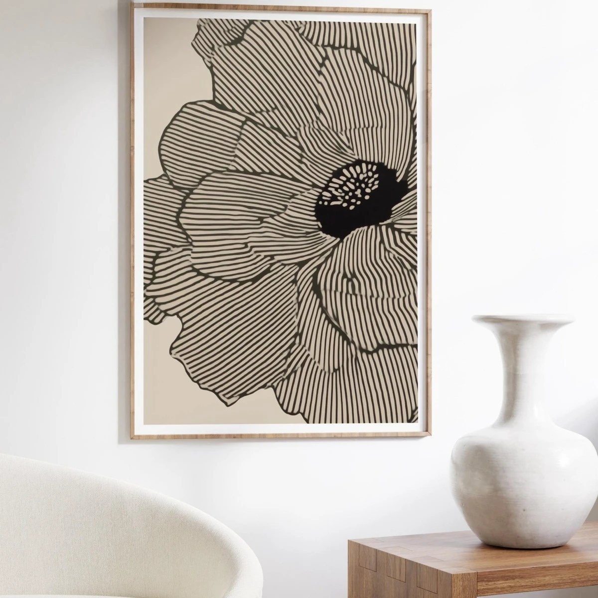 Neutral Floral Lines Abstract Canvas Print Poster Modern Minimalist Black Beige Flower Art Prints Wall Art Home Decor Art Poster