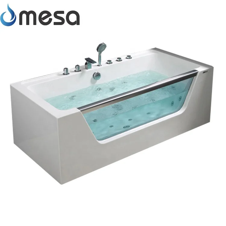 Bathroom Corner Tub Acrylic Massage Tempered Glass Bathtub With Led Underwater Light