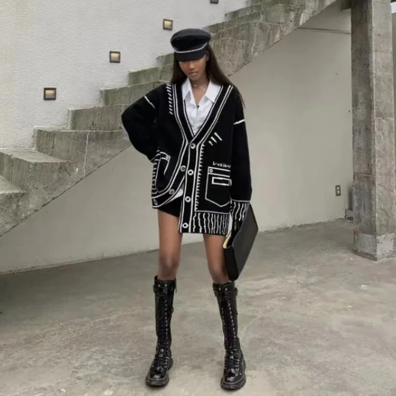 Women's Models Autumn Winter Tops Jacket Cardigan Knit Single-breasted Pockets Colorblocking New Comfortable Fashion Versatile