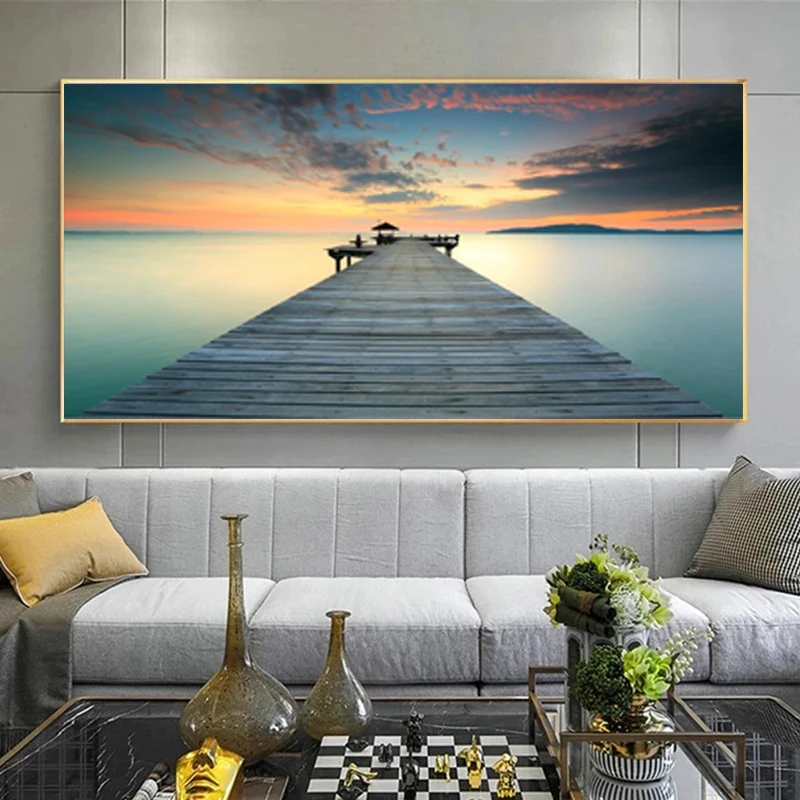 

Abstract Landscape Art Bridge Sea Canvas Painting Wall Art Posters Prints Wall Pictures for Living Room Home Wall Cuadros Decor