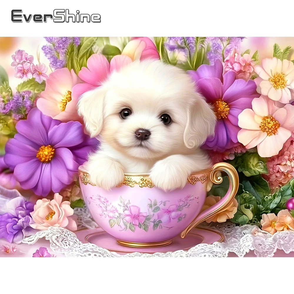 EverShine Diamant-Mosaik Tier Vollquadrat-Drill Stickerei Hund 5D Bild Strass-Malerei Gänseblümchen Kindergeschenk