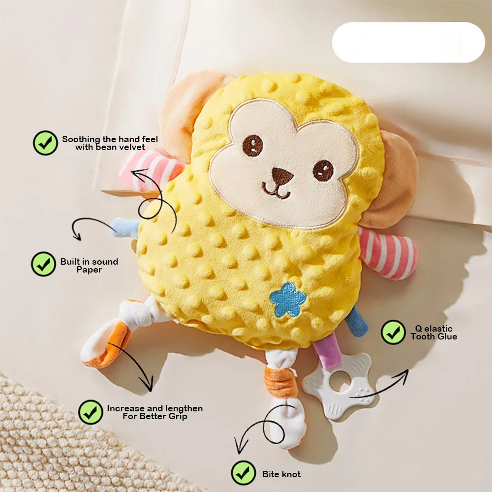 Fun Bean Velvet Soothers Cute Animal Grippable Sleeping Toy With Teether Features Crinkle Sound Plush for Infant
