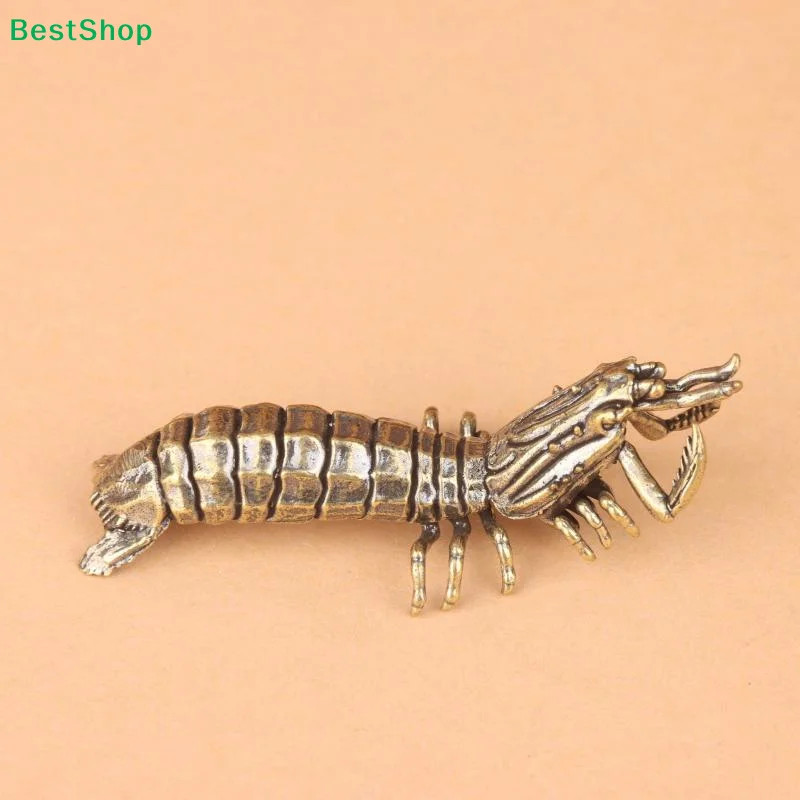 Brass Mantis Shrimp Figurine Desktop Ornament Marine Organism Lobster Small Statue Micro Landscape Decoration Crafts Accessories