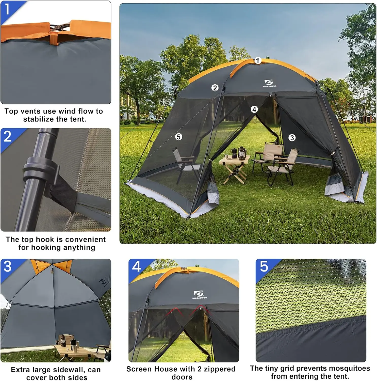 스크린 하우스 메쉬 모기 텐트, UPF 50 + 캐노피 쉘터 쉐이드, 쉬운 설치 및 방수, 사이드월 포함