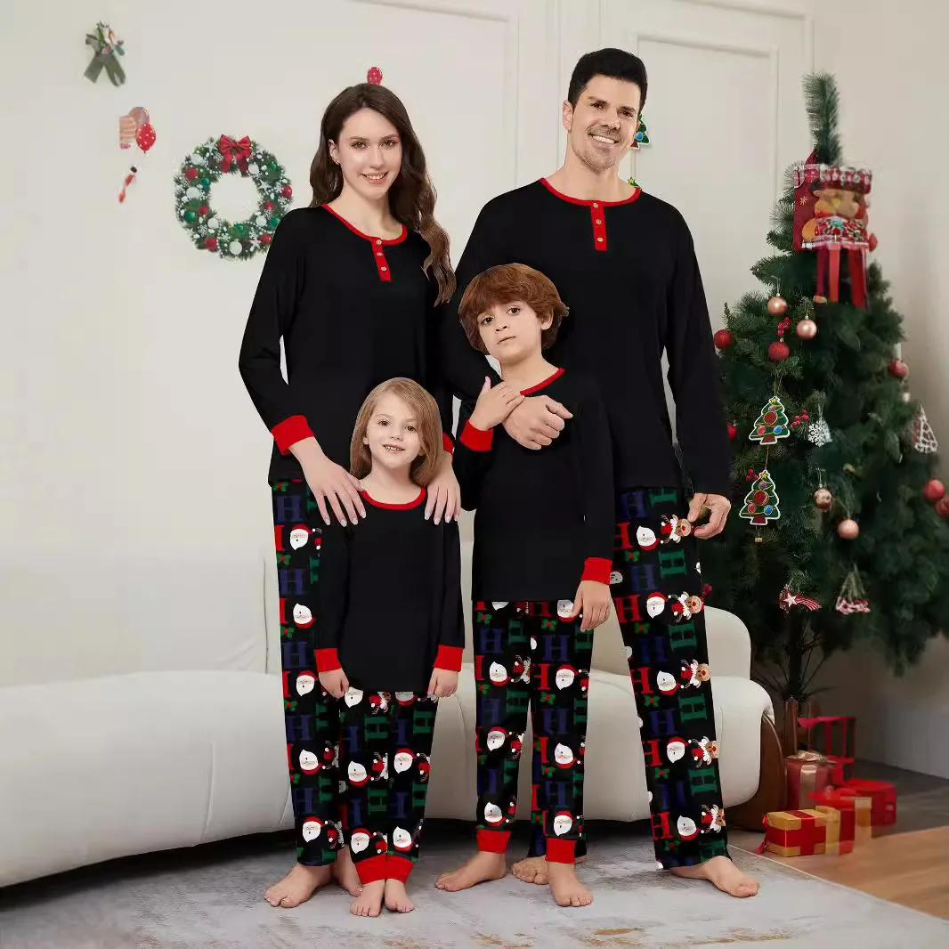 

Black Christmas parent-child set family pajamas, 2025 new European and American holiday print autumn and winter clothing