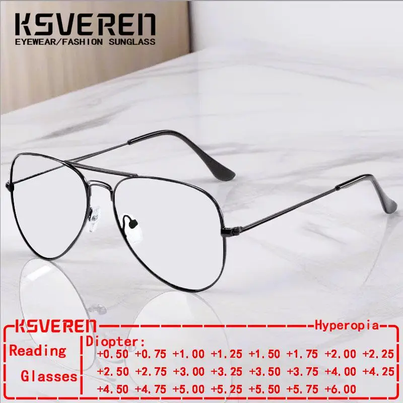 

KSVEREN Metal Anti Blue Light Reading Glasses Thin Leg Frame Presbyopia Glasses High-definition Elderly Far Sight Glasses