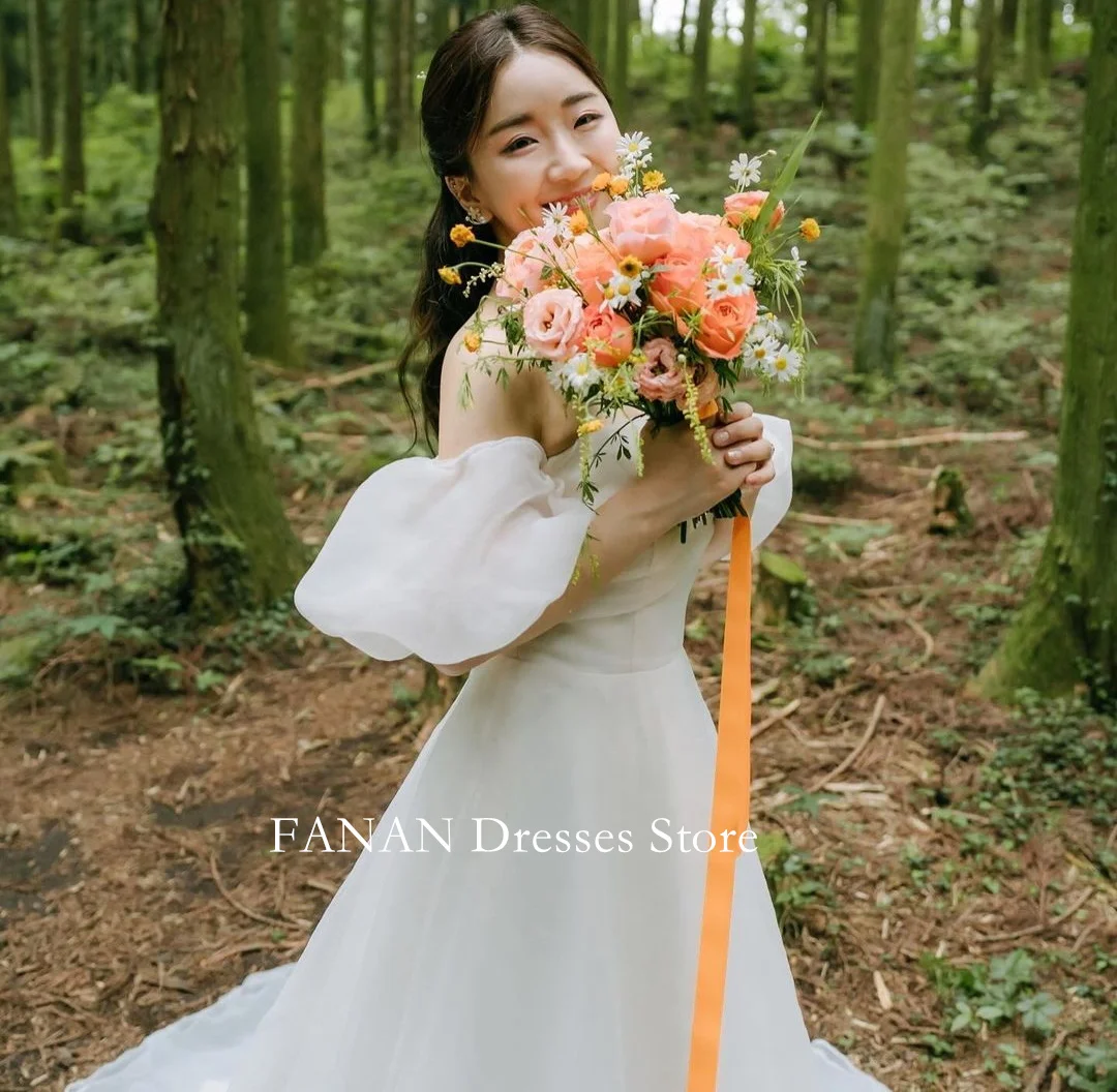 

FANAN Elegant A-Line Korea Ivory Organza Wedding Dresses 웨딩드레스 Off Shoulder Custom Made Pretty Corset Bride Gowns Plus Size