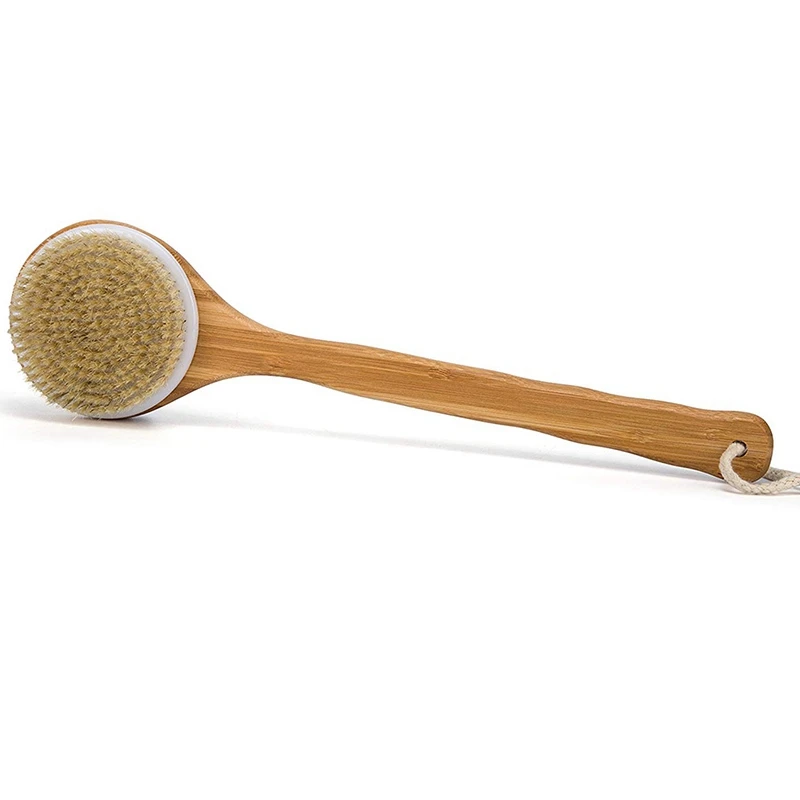 Best Bath Dry Body Brush -Natural Boar Bristles Shower Back Scrubber With Long Handle For Cellulite, Exfoliation, Detox