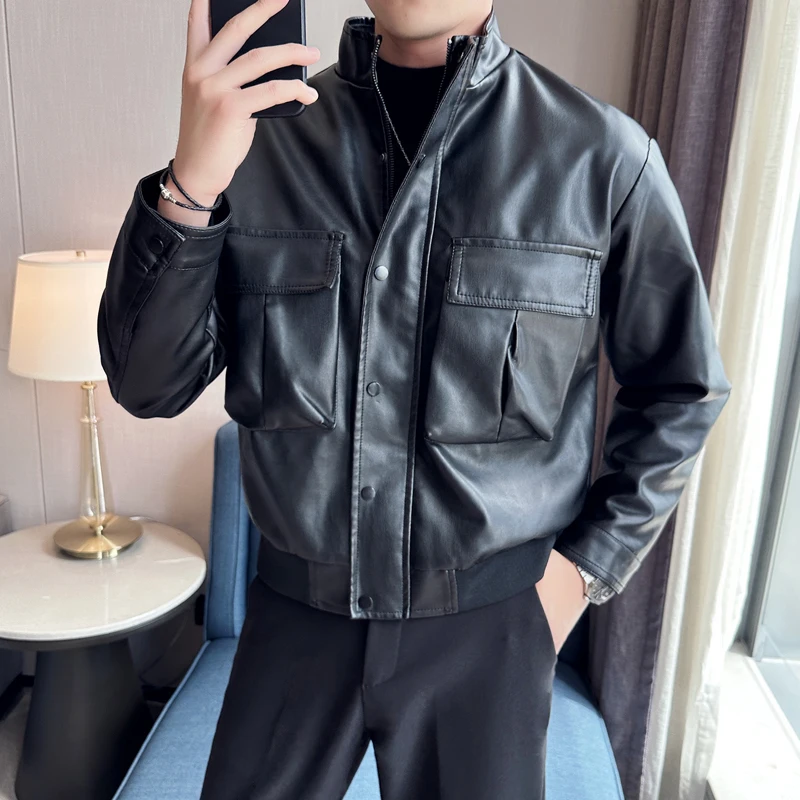 

Кожаная куртка, дышащая, удобная, однотонная, Roupas Masculinas, ветрозащитная, модная, повседневная, стильная, популярная мужская одежда высшего качества