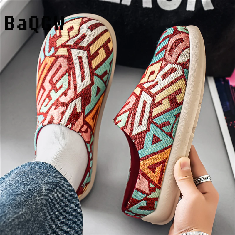 

Geometric Pattern Slip-on Loafers for Men Women Casual Walking Shoes Soft Sole Breathable Fabric Upper Comfortable Daily Wear