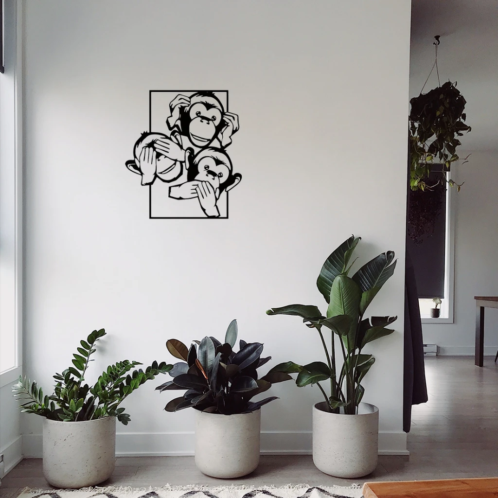 Современный металлический настенный художественный декор с большой силуэтом три обезьяны