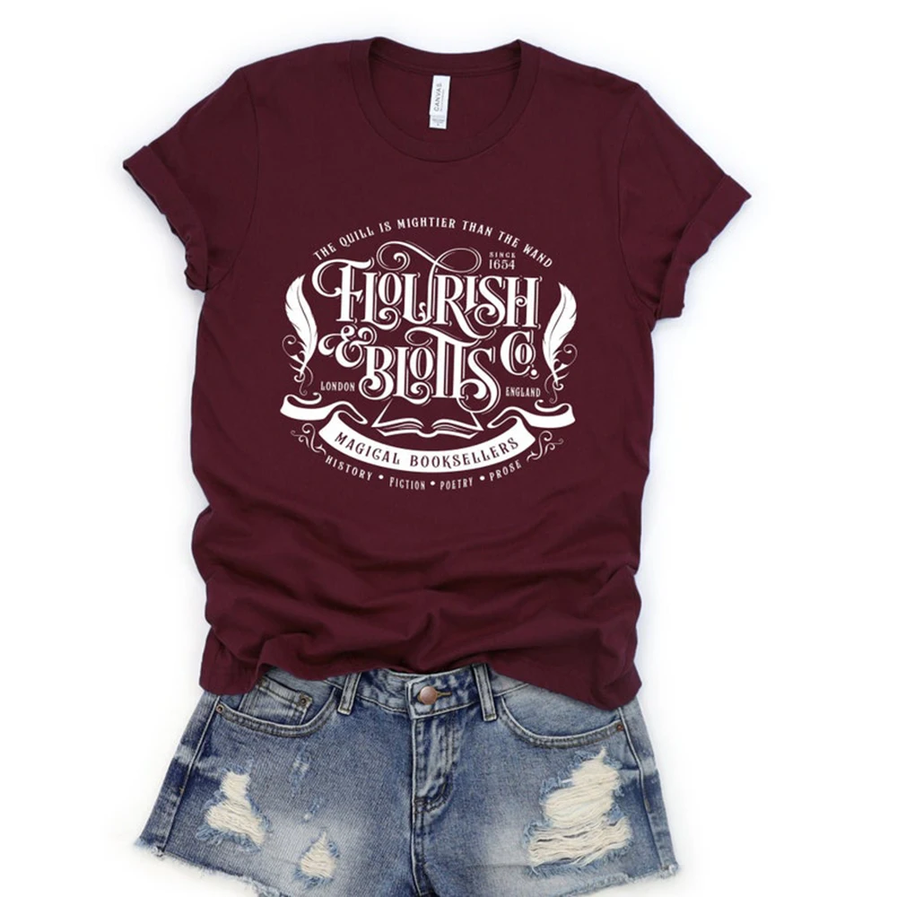 

Flourish and Blotts Tshirt Wizard Shirt Book Reading Magic Tshirt Magic School T Shirt Wizarding World Shirts Graphic Tees Tops