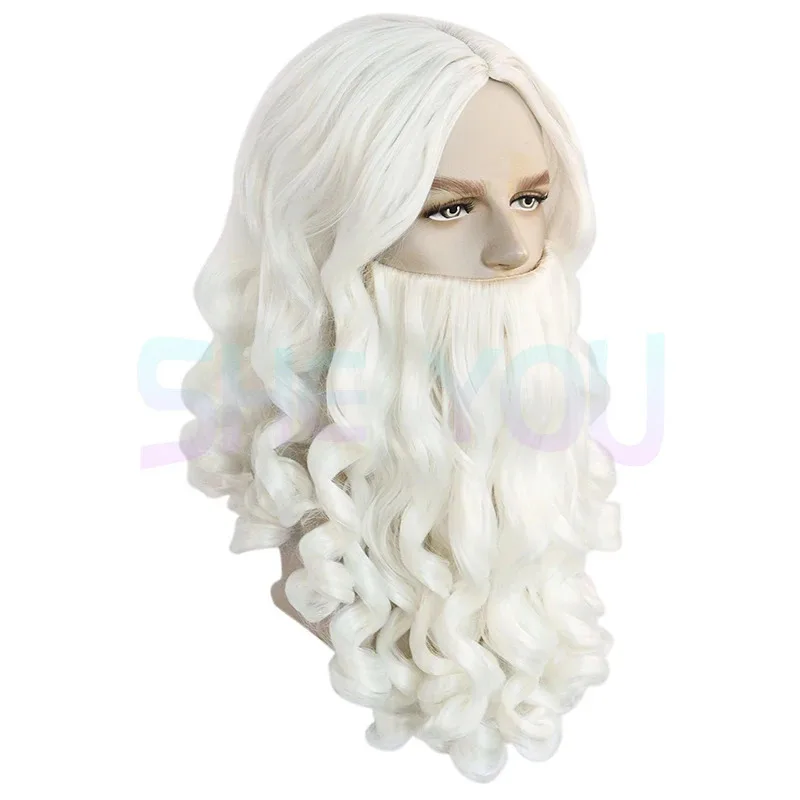 

2025 Santa Claus Wig Full Set Fancy Dress up White Beard Wigs Role Play Holiday Hair Christmas Halloween New Year Decorati