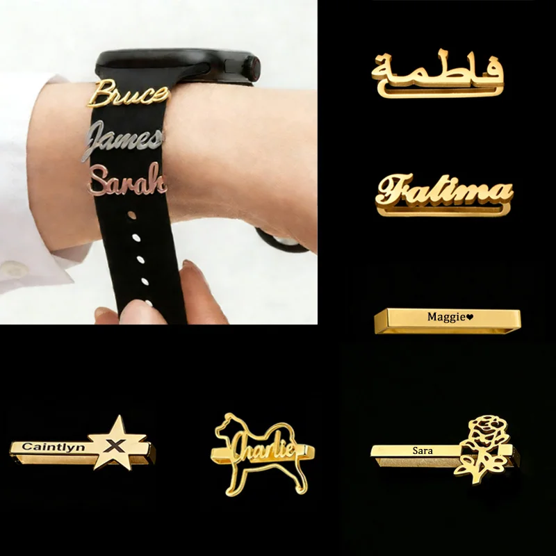 

Auxauxme ремешок для часов с индивидуальным именем для Apple Watch из нержавеющей стали с персонализированными именами, очаровательная декоративная петля для часов в подарок