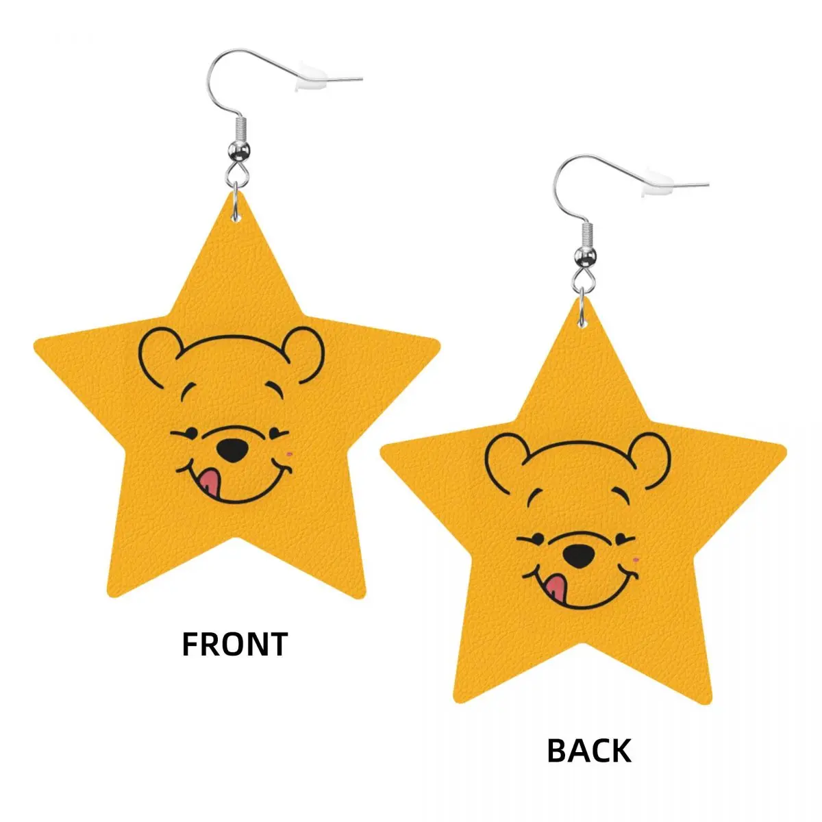 Custom Winnie The Pooh Leather Teardrop Earrings for Women Leather Earrings Fashion Lightweight for Parties Holidays view 3