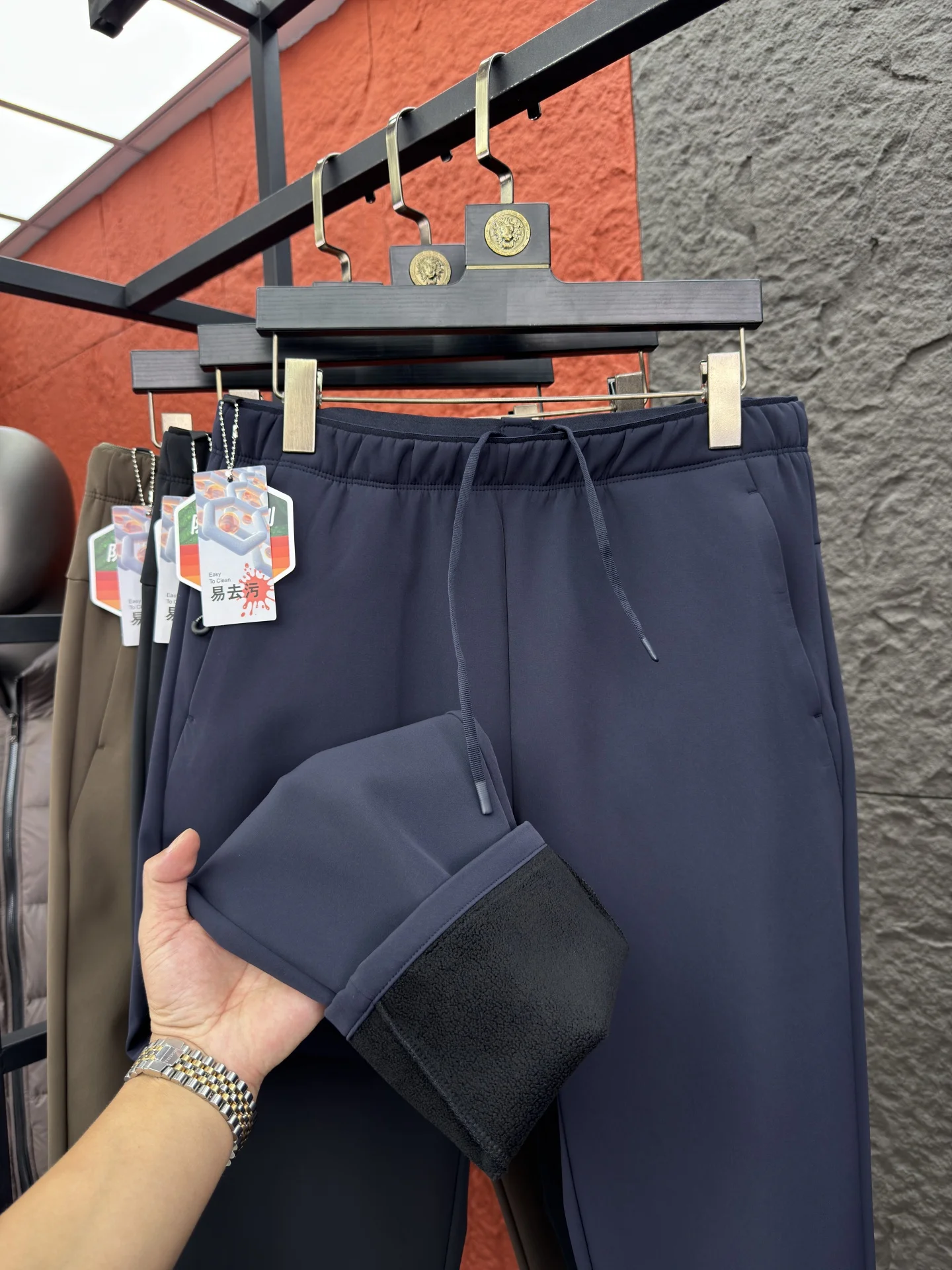 

Men's Fce Lined Thiened Stretchy Casual Pants Winter Warm Windproof Straight Leg Comfortable Elastic Leisure Trousers