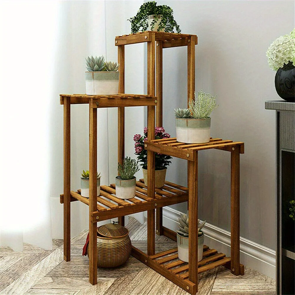 Well-arranged Wood Plant Stand Holder Flower Display Rack Indoor Outdoor Corner