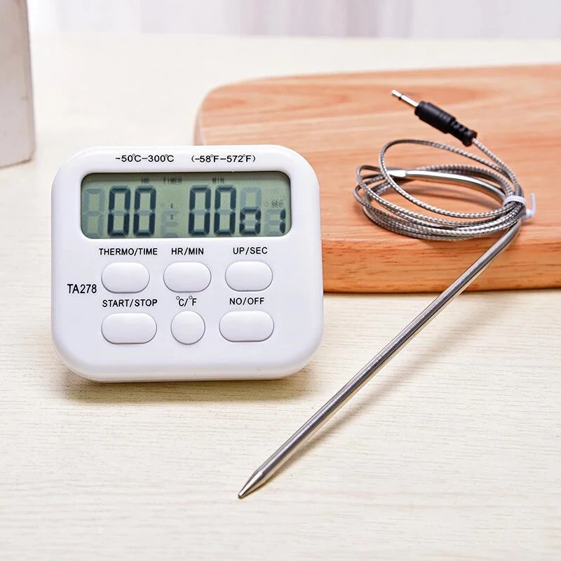 Electronic Home Cooking Kitchen Food Multifunctional Thermometer With Timer Stainless Steel Probe 15CM K Type Split Wire