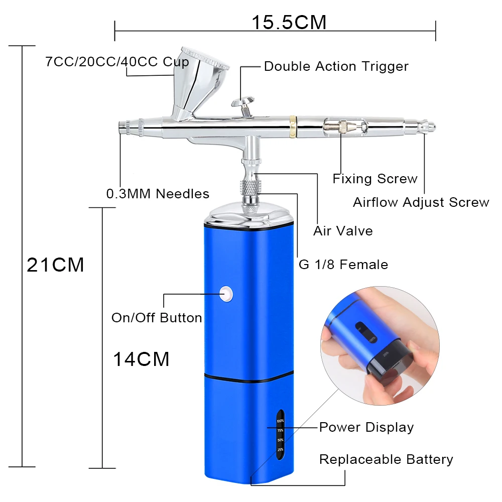 Protable Rechargeable Cordless Airbrush Mini Compressor Spray Paint Type C USB 0.3mm Needles Replace battery Pneumatic Tool