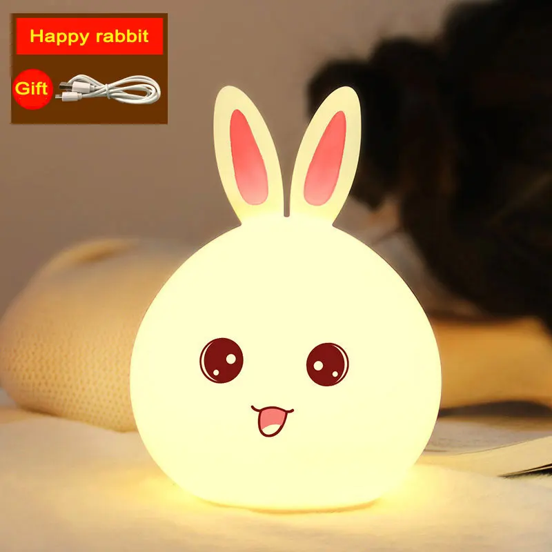 Night Light Cute Rabbit Colorful Light Voice Controlled Clap Lamp Pat Lamp Night Feeding Baby Bedroom and Kid\'s Christmas Gift