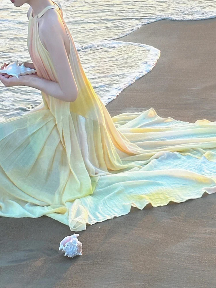 فستان سهرة من Vaion Beach Lazy Adient Long Ne Hanging Dr Loose Gentle Svel Dr Vintage Sle بياقة دائرية