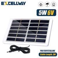 EXCELLWAY 5W/10W/20W/50W 6V Portable Polysilicon Solar Panel Outdoor Solar Charger Panel 3 Meter Cable For Cell Phone Charger