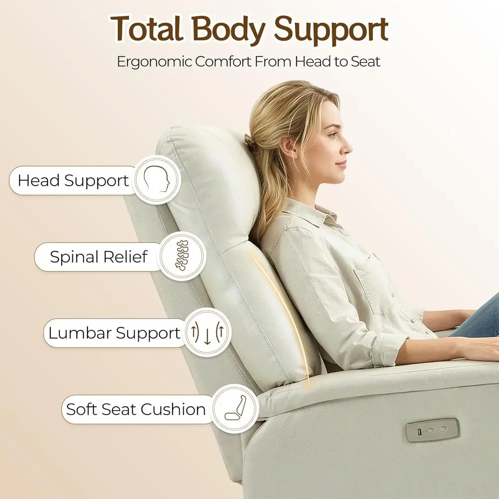 USB Charging Reclining Ergonomic Office Chair for Big and Tall, 400 lbs Capacity, Microfiber Beige view 5