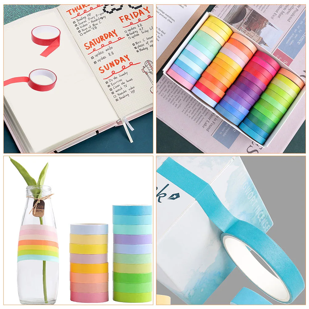 

48 Rolls Washi Tape Colored Decorative Stickers Kids Paper Decals Scrapbook DIY Crafts Photo Album Notebook Rainbow Adhesive