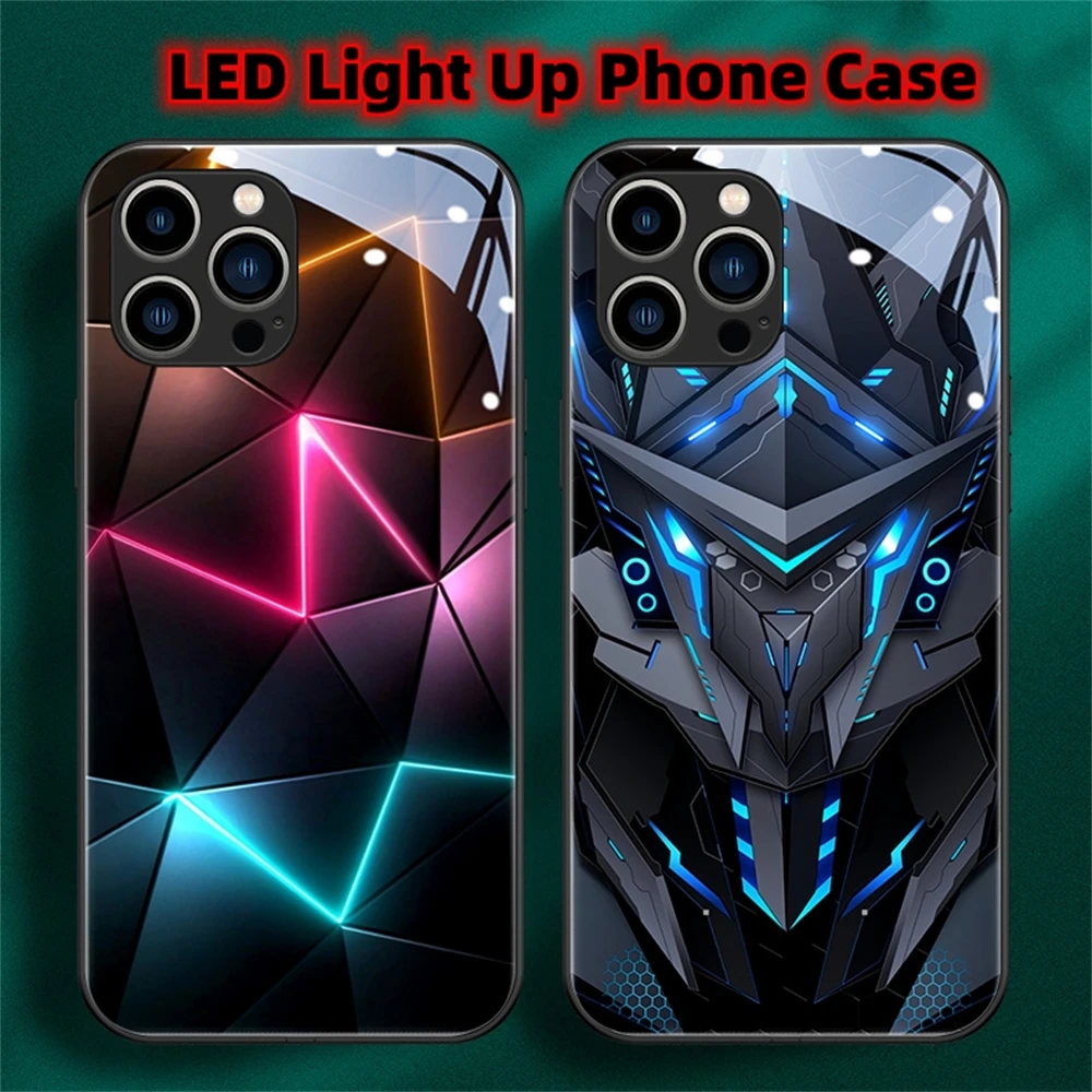 Punk Mecha Design LED Call Light Phone Case For Samsung S23 S22 S21 FE Note 10 20 Plus Ultra A54 A14 A32  Flash Lighting Cover