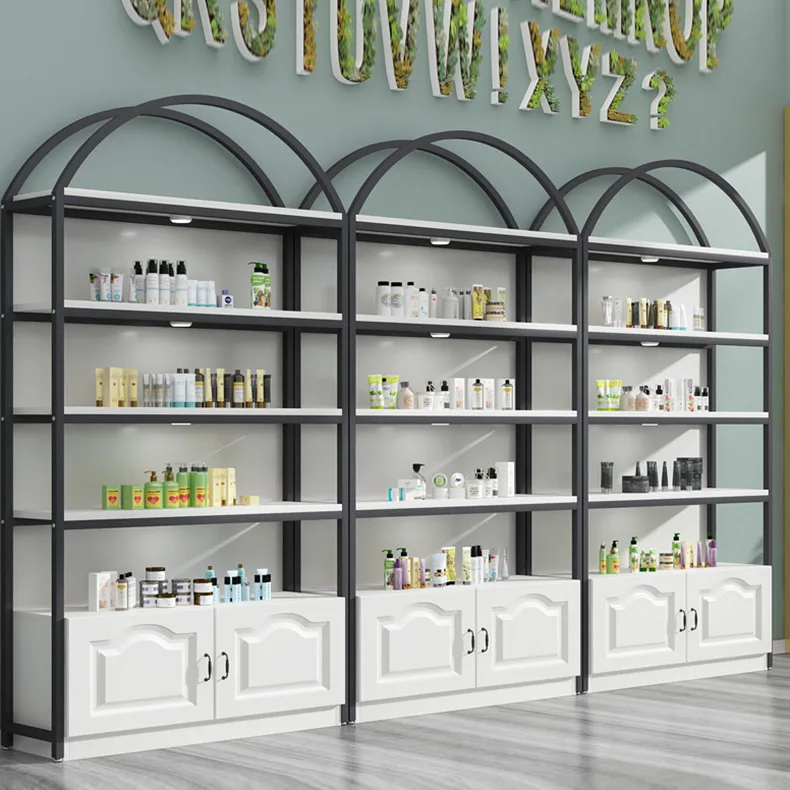 Iron & Wood Salon Furniture Set Light Duty Cosmetic Display Cabinets Shelves & Nail Art Racks for Beauty Parlors