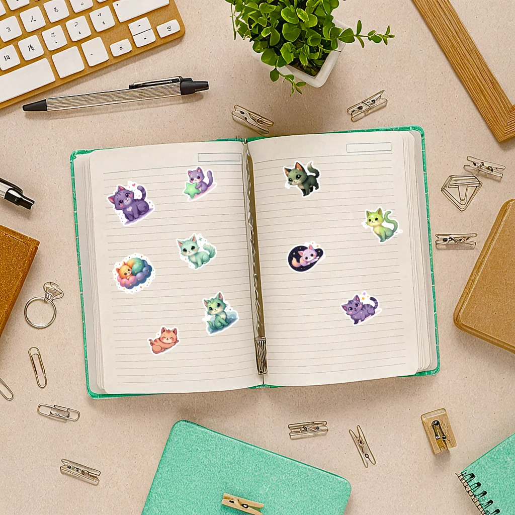 35pcs Kawaii Cat Meow Stickers Aesthetic Colored Decoration Scrapbooking Hand Accounting Graffiti Decals Supplies view 5