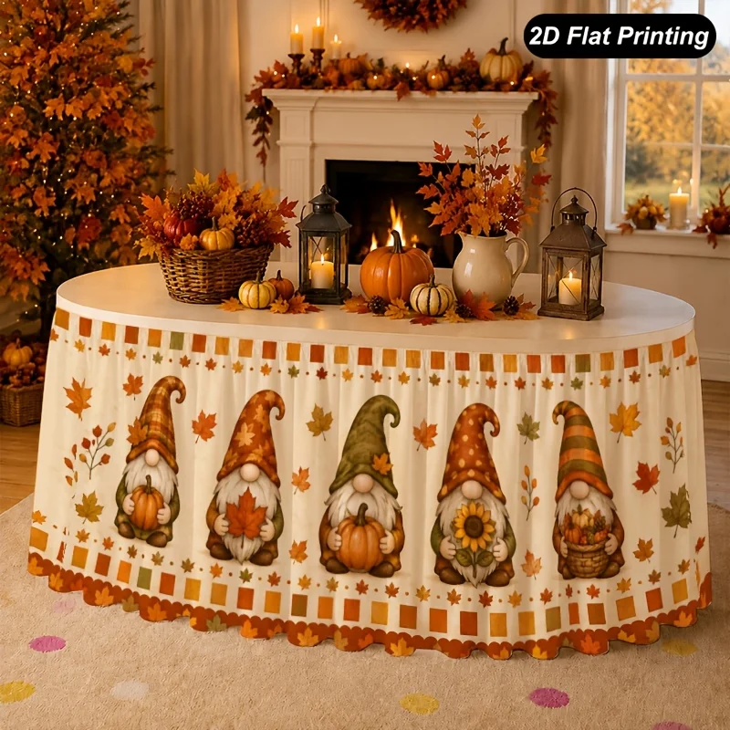 One 2D flat autumn tablecloth - Little Dwarf Autumn Leaves Pumpkin Tablecloth - Perfect for familieszyc