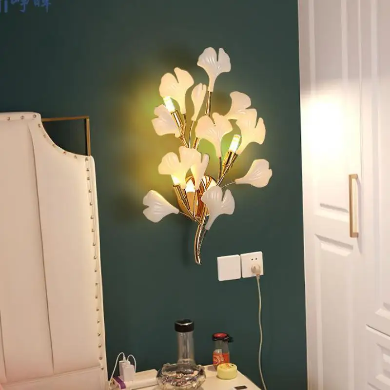 Novelty Gingko Leaf Wall Light Fixtures For Foyer Hotel G9 Led Wall Lamps Living Room Bedroom Corridor Home indoor Wall Lighting